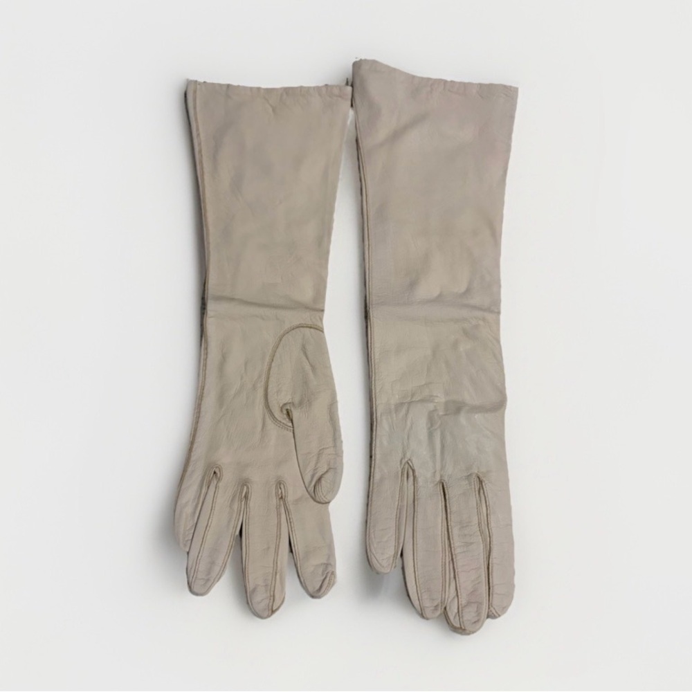 Vintage Kay Fuchs Gloves Leather Silk Lined Cream Mid Arm 6 1/2